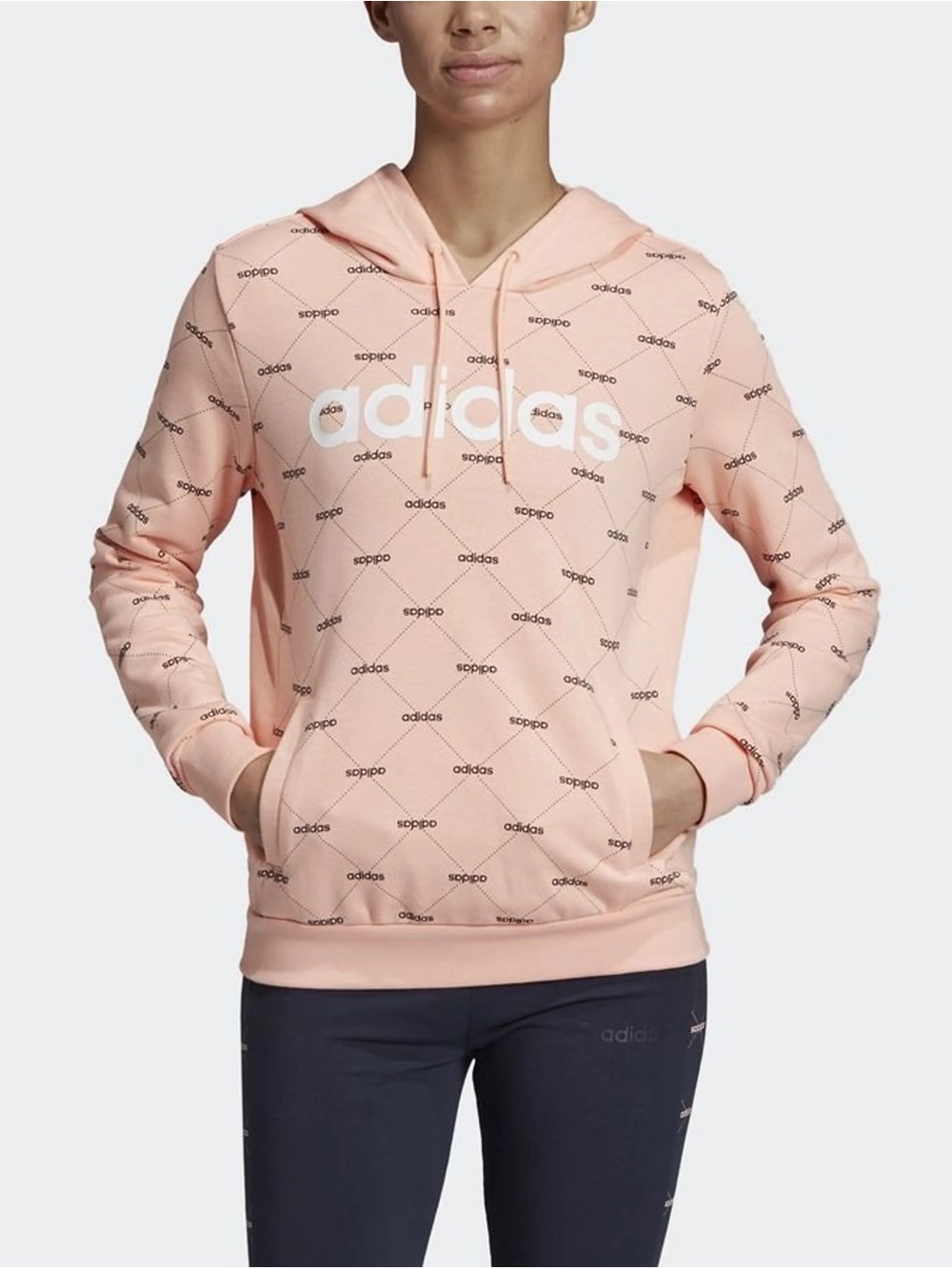 adidas Women's peach linear Logo Pullover Hoodie